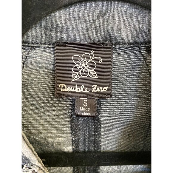 Double Zero Womens Denim Jacket S Asymmetrical Zip Studded Design Blue Moto - Picture 4 of 7